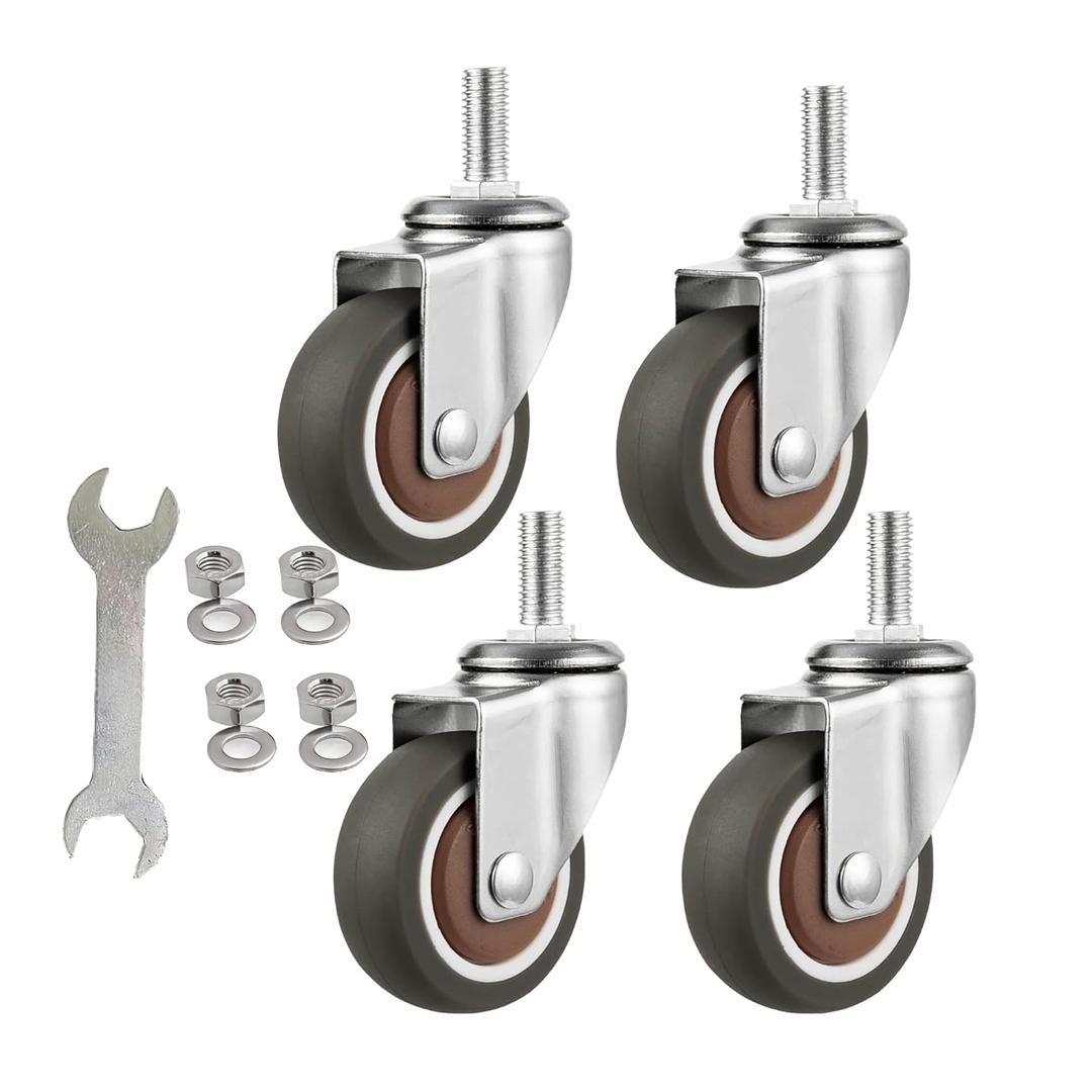 1" Swivel Stem Threaded Casters, TPR Mute Caster Wheel M8X15 Stem Threaded Mini Casters Without Brake-Brown