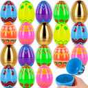 MGparty 50 Pcs Plastic Easter Eggs Empty 2.3 Inch Fillable Easter Eggs Bulk with 2 Golden Eggs, Printed Plastic Eggs for Easter Egg Hunt, Basket Stuffers, Party Favors, Classroom Prizes Decorations