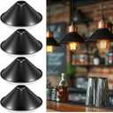 Retisee 4 Pcs 8.7''x2.4'' Industrial Iron Lamp Shade, Cone Shade Industrial Vintage Metal Bulb Guard E26 Base Black Pendant Light Covers Replacement Lampshade for Pendant Light Wall Sconce Table Lamp