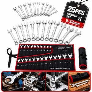 NOLITOY 25-Piece Double-Ended Wrench Set with Canvas Roll Bag | High Carbon Steel Wrenches, Precise Fastener Contact, Organized Wrench Kit for Garage, Plumbing, Automotive, and Home Repairs