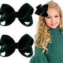 Oaoleer 2PCS 6inch Velvet Hair Bows Clips, Green Velvet Bows Hair Alligator Clips Hair Barrettes for Baby Girls Infants Toddlers Kids Teens Children