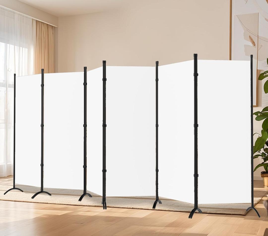 Room Divider-Folding Privacy Screens, 6 ft Partition Room Dividers Wall for Separation, Home, Office, Classroom, Studio (White, 6 Panel)