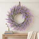 FJAKA 26'' Spring Wreaths for Front Door, Artificial Eucalyptus Leaves with Lavender Wreath for Home Indoor, Summer,Fall, All Seasons