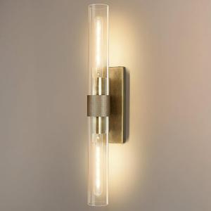 Brass Wall Sconces, Bathroom Wall Sconce, 22.8" Gold Wall Sconces, 2-Light Dimmable Wall Sconce, Sconces Wall Lighting with Glass, Vanity Light Tube Sconce for Bedroom Living Room, Hallway, 22.8"-1 Pack