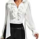 SUPLEAP Women Victorian Renaissance Pirate Shirt Gothic Vampire Medieval Tops (White, Small)