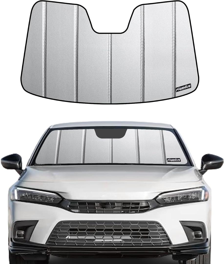Pigenius Windshield Sunshade for Honda Civic 2022-2026, Premium Grey Leather Finish