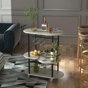 Light Gray Bar Carts with 4-Tier Storage Shelves, Mobile Bar Serving Cart with Rack and Glass Holder, for The Home, Kitchen, Living Room, Dining Room