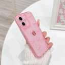 NITITOP Compatible with iPhone 16 Plus Case Cute Clear Pink Glitter Bow Knot Design Shiny Star Sparkle Bling Diamond Girls Women Soft TPU Shockproof Protective Phone Cover - Dot Heart Bow