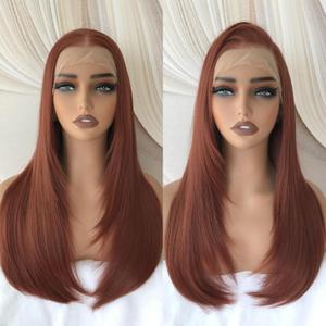 13x6 HD Glueless Lace Front Wig Auburn Copper Red Layered Straight Wig for Women Pre Plucked Hairine Ginger Heat Resistant Fiber Wear and Go Wig for Daily Party Use 22 Inch
