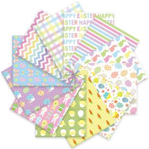 Whaline 12 Pcs Easter Cotton Fabric Bundles 10 x 10 Inch Colorful Easter Bunny Rabbit Egg Carrot Fabric Square Quilting Patchwork for Silly Goose DIY Craft Home Party Decor