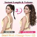 ALXNAN Ponytail Extension,24 Inch Claw Clip in Long Curly Wavy Dark Brown with Golden Blonde Ponytail Hair Extension Jaw Clip on Pony Tails Hairpiece for Women