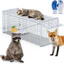 Humane Animal Trap, 37"x14"x15" Foldable Large Live Cage Traps for for Raccoons Beavers Groundhogs Foxes Armadillos and Other Live Animals, Easy to Catch and Release, Work for Indoor Outdoor