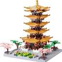 Chinese Architecture Building Block Set, Yellow Crane Tower with Cherry Blossom Tree Micro Building Kit for Adults, Collectible Miniature Model, Historic Temple Landmark DIY Creative Gift ( 2200PCS )