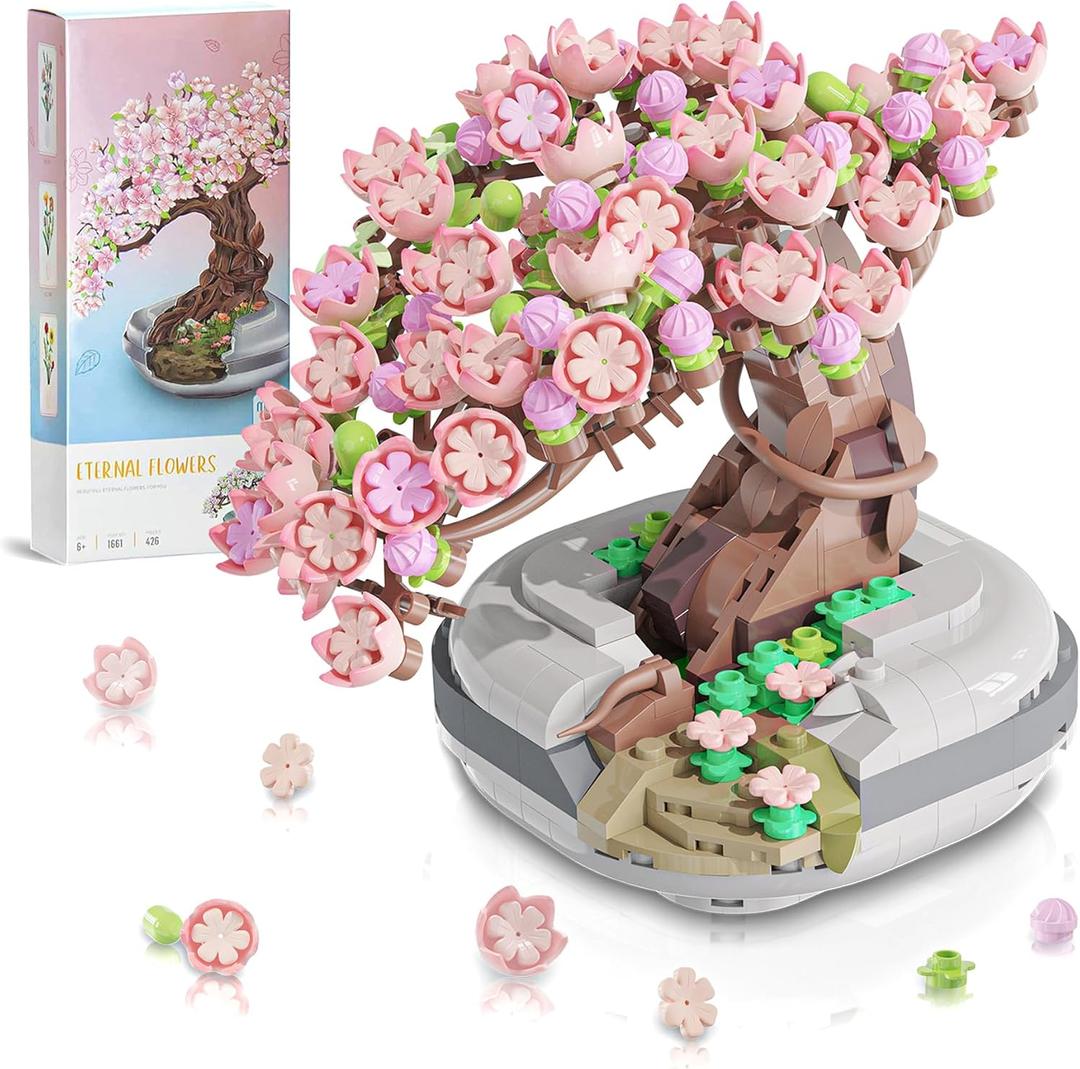 Mini Bricks Cherry Blossom Tree Building Set - Sakura Bonsai DIY Toy, Birthday Gift for Kids 6+ Years Old