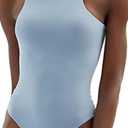 PUMIEY Women's High Neck Sleeveless Bodysuit Sexy Tank Tops Smoke Cloud Collection, Large