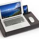 Lap Desk Home Office Lap Desk Portable Laptop Desk for Left Right - Handers with Whole Mouse Pad Wrist Pad Dual Cushion Phone Tablet Slots Fits Up to 17 Inch Laptops (Wood Brown)