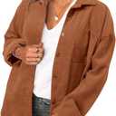 Women's Brushed Plaid Shirts Long Sleeve Flannel Lapel Button Down Cardigan Boyfriend Shacket Jacket Coats