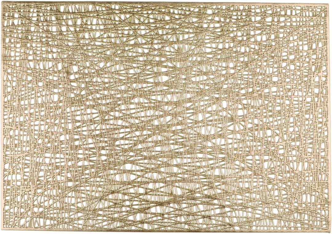 Snowkingdom Gold Placemats Set of 4, Golden Vinyl Rectangle Metallic Wipeable Place mats, Washable Easy Clean Non Slip Stain Resistant Hollow Kitchen Dining Table Mats for Wedding Party Decoration