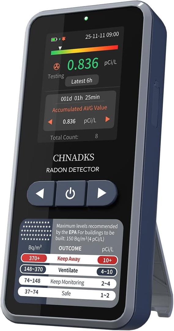 RM-66 Radon Detector for Home, Portable Radon Monitor with TFT Color Display, Audible & Visual Alarm, Easy-to-Use, Rechargeable Type-C, Long-Term Monitoring in pCi/L or Bq/m