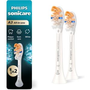 Philips Sonicare A3 All-in-One - Genuine Replacement Electric Toothbrush Heads, White, 2 Pack, HX9092/77