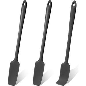 3 Pcs Small Spatulas Set Silicone Jar Spatulas with Long Handle Heat Resistant Non-Stick Mini Spatulas Jam Spreader Scraper Narrow Rubber Spatula for Baking and Cake Icing Kitchen Use 11 Inches (Black)