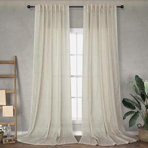 Flax Linen Curtains 84 Inch Length for Living Room 2 Panel Back Tab Rod Pocket Light Filtering Canvas Cotton Cloth Semi Sheer Tan Beige Curtain for Bedroom Burlap Earth Tone Farmhouse Decor 7 FT Taupe