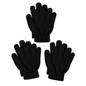 Glooarm 3 Pairs Kids Gloves Winter Thick Magic Knit Stretchy Warm (Black)