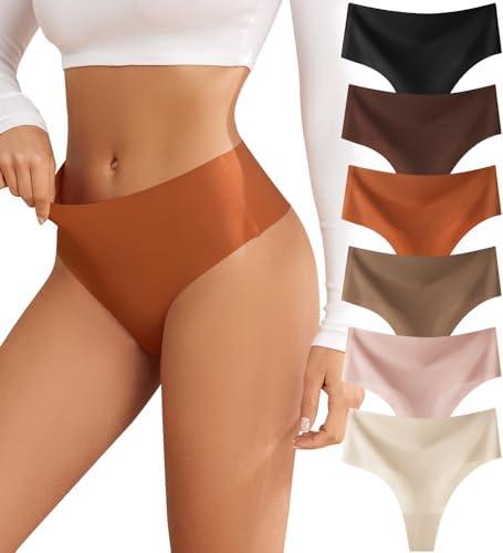 oshkang Thongs for Womens High Waisted Seamless for Women Underwear Sexy Breathable Panties 6 Pack Size L