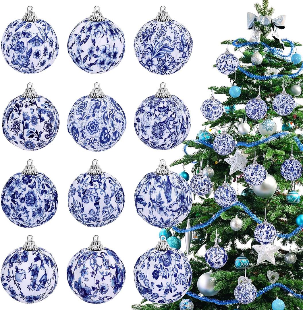 12 Pcs Chinoiserie Blue and White Balls Ornaments for Centerpiece Bowls Farmhouse Basket Tray Vases Decoration Gifts for Easter Basket Fillers Table Setting Spring Party, 2.75inch
