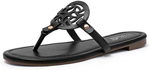 katliu Women's Flat Sandals Flip Flop Sandals Comfortable Dressy Thong Sandals Black 8.5