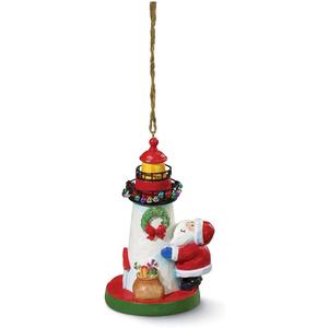 Cape Shore Santa Decorating Lighthouse Nautical Christmas Ornament Resin