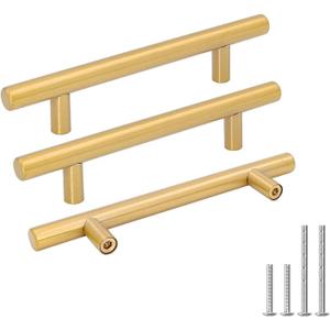 goldenwarm 5pcs Brushed Brass Cabinet Pulls 4in Gold Kitchen Drawer Handles Drawer Pulls - Modern Hardware Knobs for Cupboard Bathroom Cabinet Door Handles (4in Hole Centers)