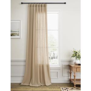 Tan Linen Curtains 102 Inches Long for Bedroom Living Room Pleated Tape Back Tab Soft Linen Textured Window Drapes with Hooks Light Filtering Neutral Burlap Farmhouse Country Decor 52x102 1 Panel