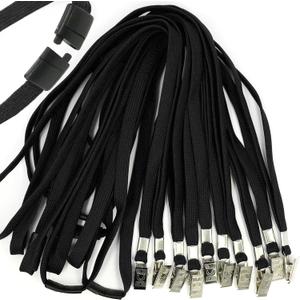 Ollain 25 Pack Flat Breakaway Safety Lanyards for ID Badges Quick Release Lanyard with Clip (Black)