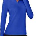 MAGCOMSEN Quarter Zip Pullover Women Fleece Shirt Thermal Long Sleeve Athletic Running Tops Thumb Hole (Large, Coloured Blue)