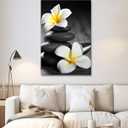LYUNSHUO Zen Wall Art,Black and White Picture Canvas Print Spa Stone Painting Frangipani Flower Poster Minimalism Artwork for Spiritual Room Bathroom Living Room Office Home Decor(Art-5,16.00"x24.00")