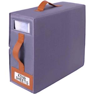 1 Pack Sheet Organizers and Storage, Linen Closet Organizers and Storage, Foldable Sheets Organizer for Closet with Handle, Window, Label, Bedding Storage for Sheet Set (Queen & King Size)