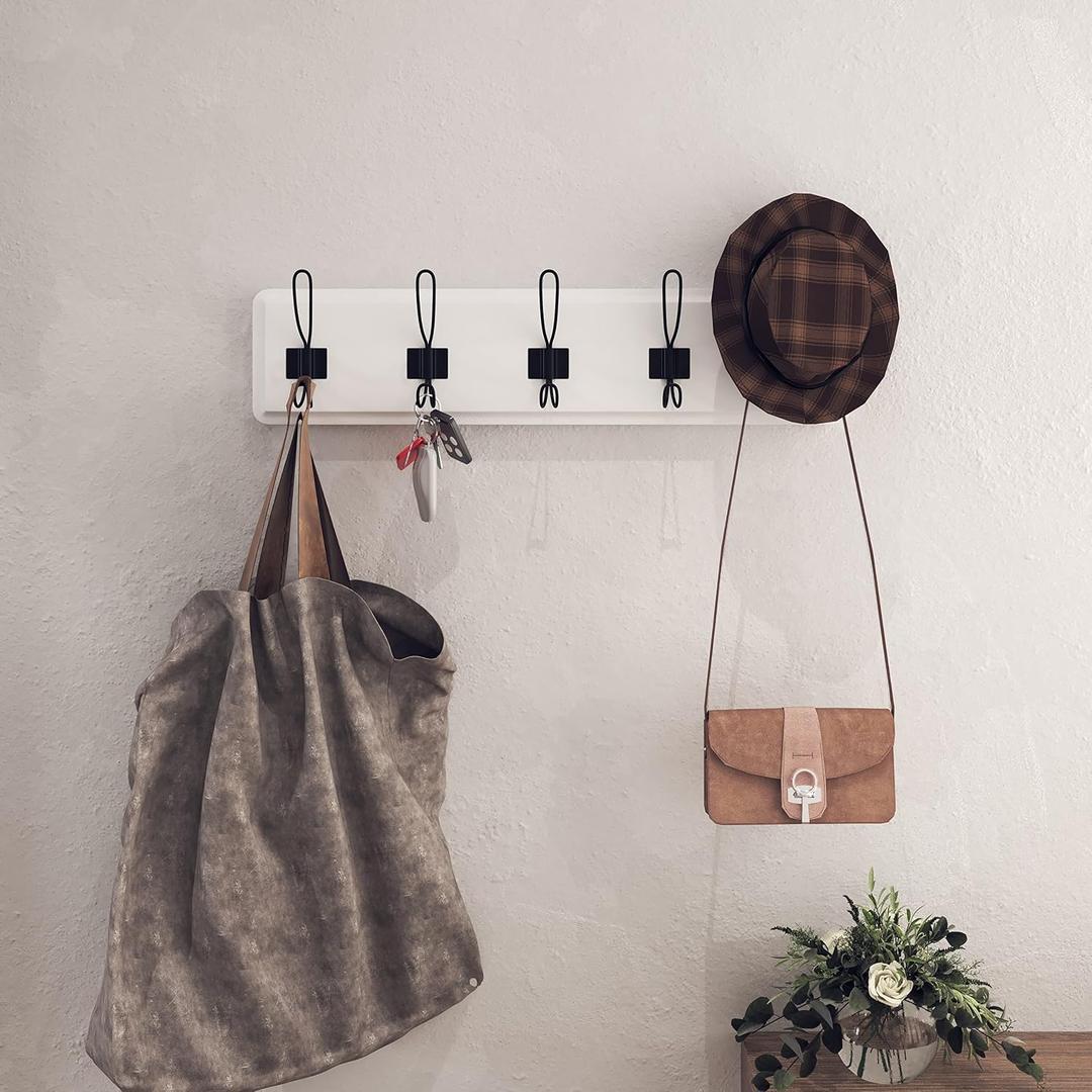 HBCY Creations White Solid Wood Wall Mounted Coat Rack with Shelf, 5 Hooks, 24" Long - Kitchen, Mudroom, Entryway, Bathroom - Includes Mounting Hardware, Coat Hanger, Dog Leash Hooks, Towel Rack