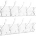 Kuhome 2pcs Coat Rack Wall Mount Coat Hooks Wooden Hat Rack for Wall Hooks Pine Real Wood Plank 16.9" White Coat Hanger with 5 White Triple Hooks for Hanging Coat Hat Jacket