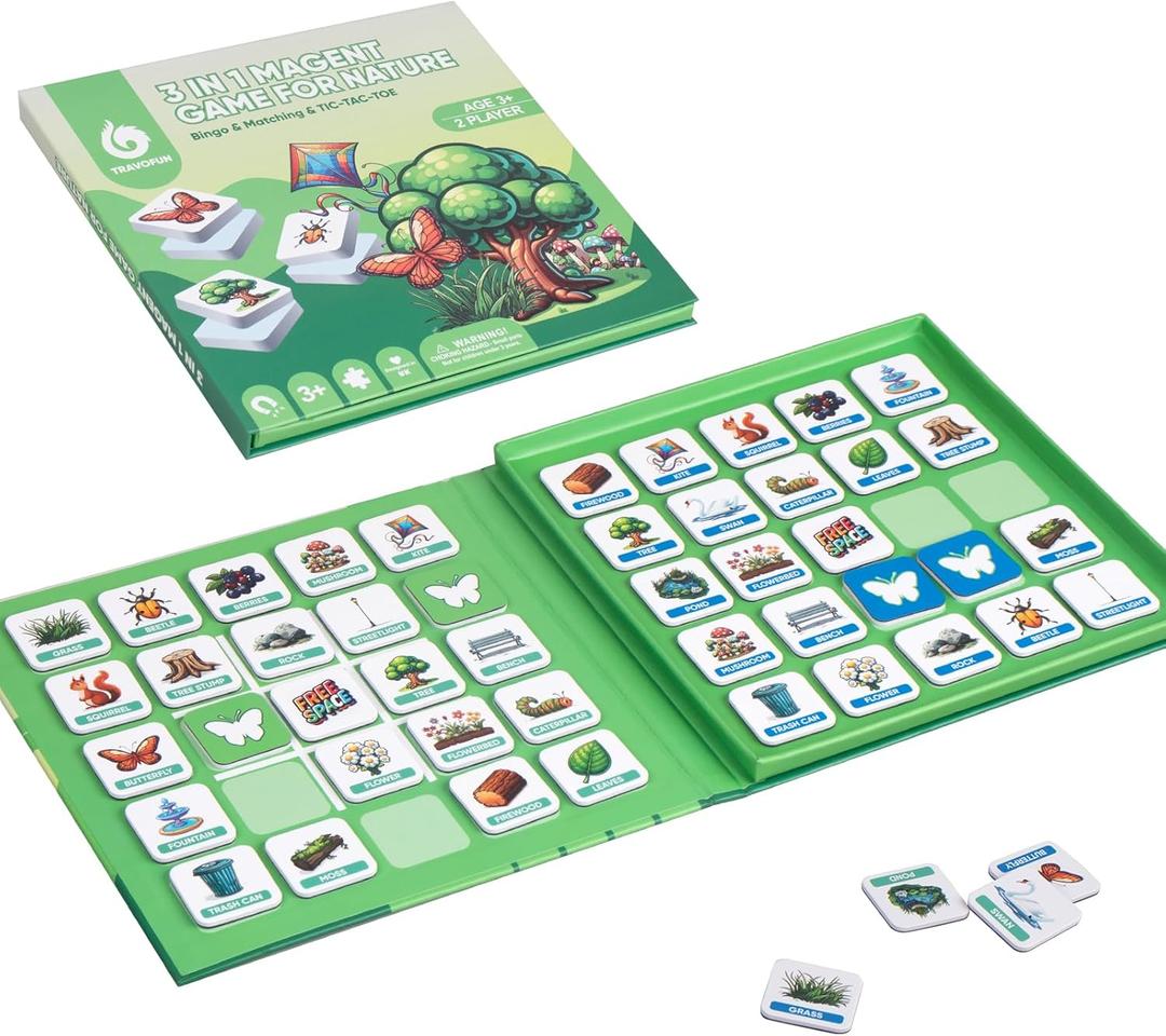 3 x Magnetic Memory Matching Games for Toddlers Ages 3+, Travel Games for Kids, Fun Educational Toys for Nature & Road Trips