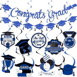 Pack of 2, Congrats Grad Banner Graduation Party Decorations Graduation Banner Grade Decorations Class of 2025 with Congrats Decorations for 2025 Grade Decor (Blue Glitter)