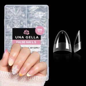 UNA GELLA Short Almond Gel Nail Tips: 504PCS Acylic Nail Tips Almond Shape Extra Short Pre Etched Half Cover 12sizes Salon Quality Soft Press On Nails DIY for Home Nails Extension