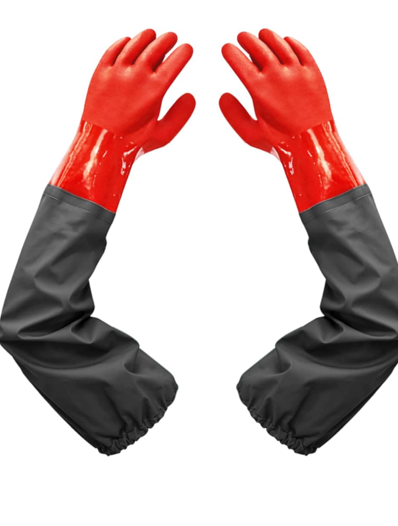 Haiou Pond Gloves, Long Arm Waterproof Gloves,Long Rubber Gloves for Men and Women (25 inches, Large, Red)