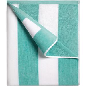 cabanana Large Oversized Beach Towel - 35 x 70 Inch Cotton Pool Towel, Turquoise Striped Soft Cabana Swim Towel