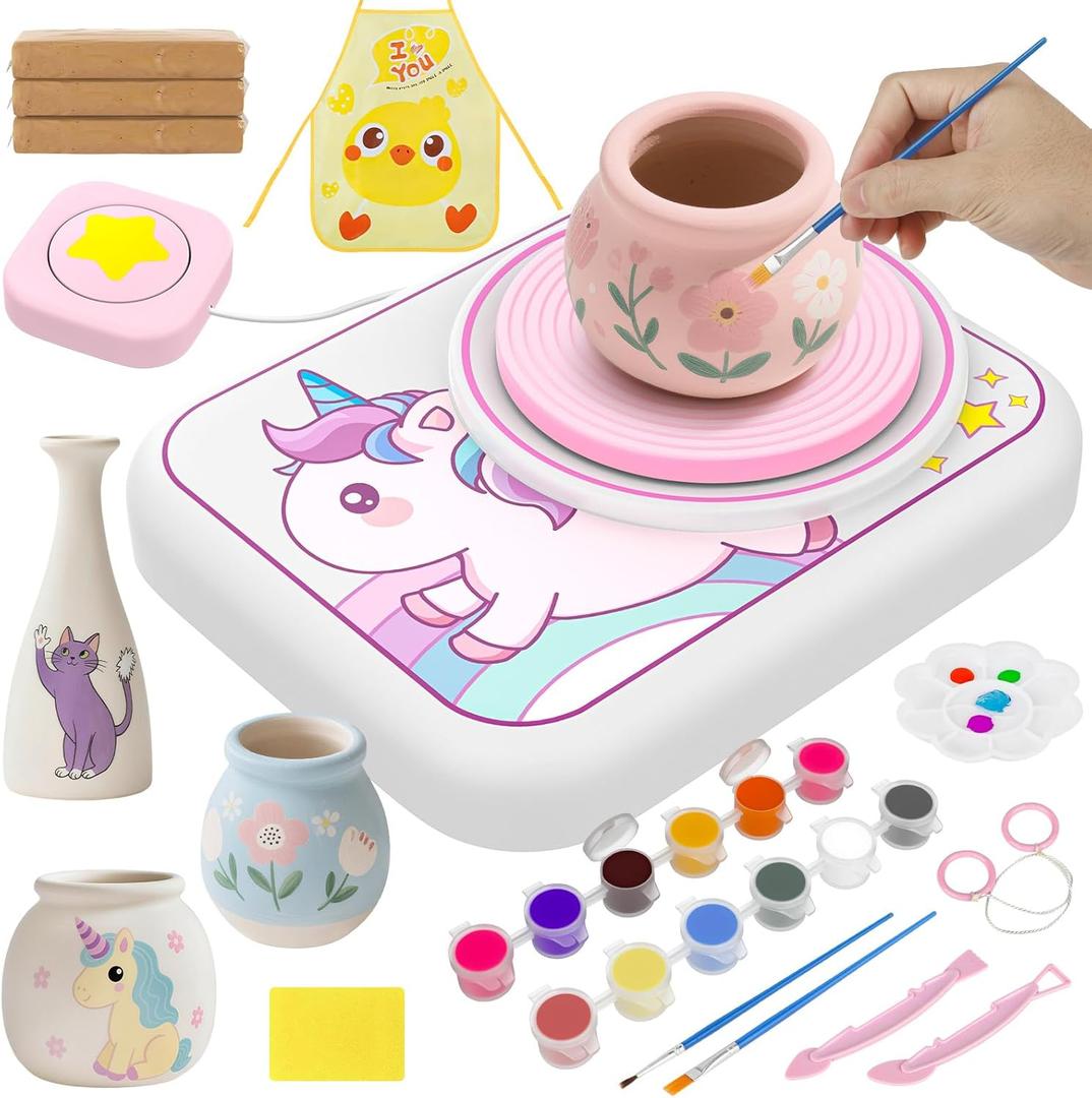 LERJIAUS Pottery Wheel for Kids, Arts and Crafts for Kids Ages 8-12 with 3 Pack Air Dry Clay Art Supplies, Crafts Unicorn Toys for 4 5 6 7 8 9 10 11 12+ Girls Gift