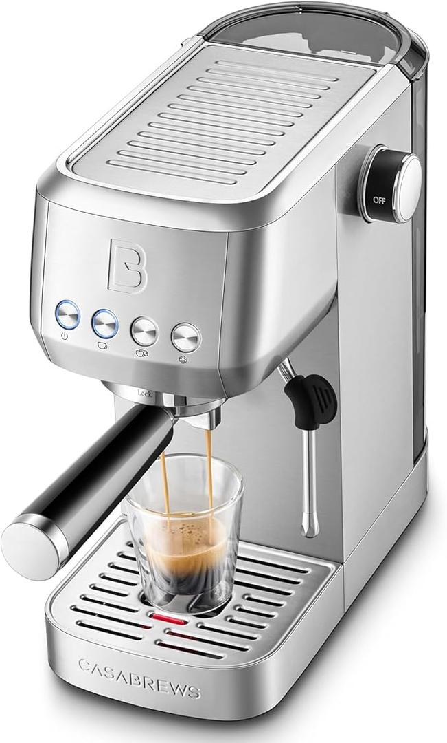 CASABREWS 3700 Essential Espresso Machine 20 Bar, Stainless Steel Cappuccino & Latte Coffee Maker with Steam Frother for Home, 43.9oz Water Tank, Silver