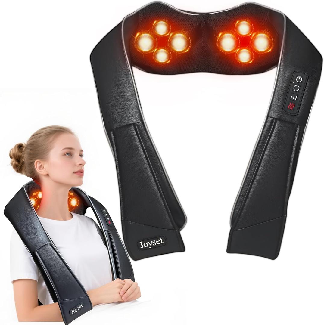 Joyset Neck Massager for Pain Relief Deep Tissue with Heat,Shiatsu Neck and Back Massager 4D Deep Kneading Massage for Shoulder,Gifts for Women Men Mom Dad Friend (Black+mini)