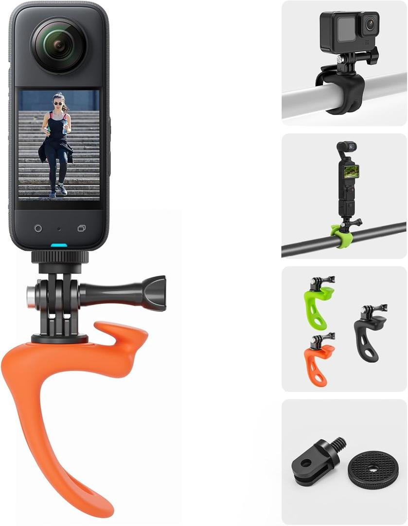 Bike Mount Strap for Insta360 X5 X4, Flexible Wrap Band Motorcycle Handlebar Kayak Boat Holder Accessories for GoPro 13, Osmo Pocket 3 2, for Insta 360 X3 Ace Pro Go 3S Action Camera (Orange)