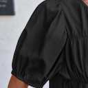 Tankaneo Womens Puff Sleeve Peplum Babydoll Tops Summer Flowy Pleated Cotton T-Shirts Casual Loose Fit Cute Blouse (Black, M)