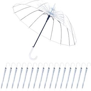 Umbrella Wedding Style Stick Umbrellas Large Windproof Bubble Umbrellas Rain Umbrellas with J Hook Handle for Bride Groom Gift (16PCS)